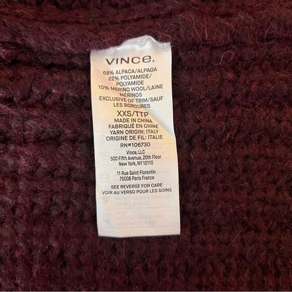 VINCE Alpaca Wool-Blend Cardigan in Plum Wine Size XXS - Picture 4 of 13